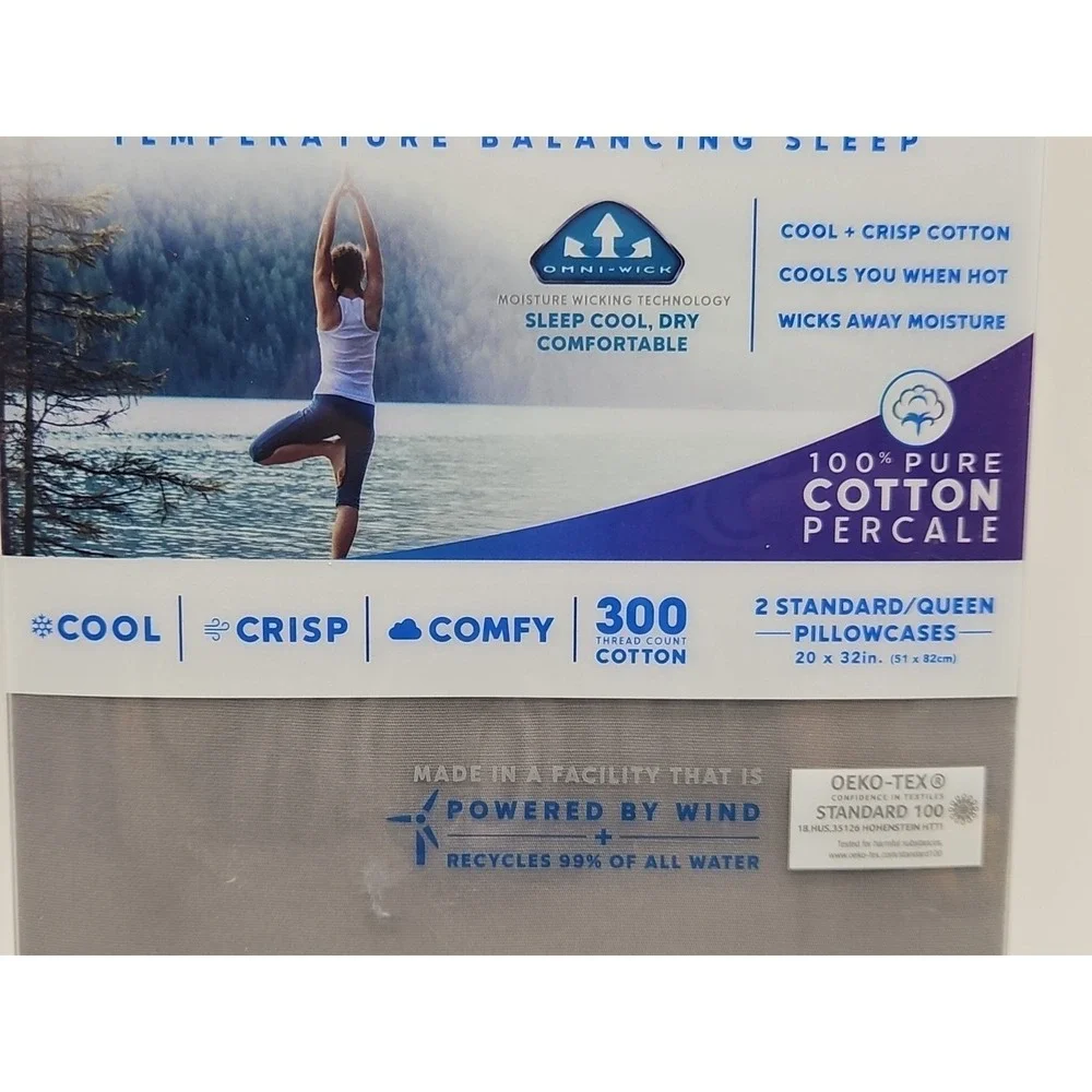 Columbia 2‎ Cooling Pillowcases 300 Thread Count Cotton Standard/Queen New